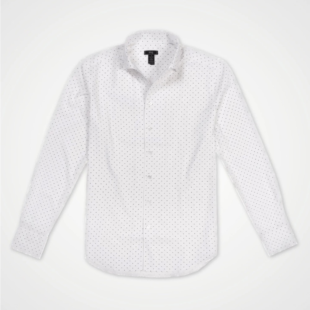 ⭐️Denim & Flower White Casual Button Down Shirt with Dotted Pattern⭐️